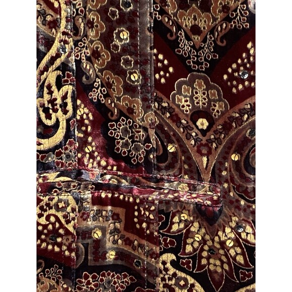 VTG Velvet Blazer XL 90s Y2K Boho Paisley Jacket Gold Burgundy Rayon Silk USA - Picture 8 of 16